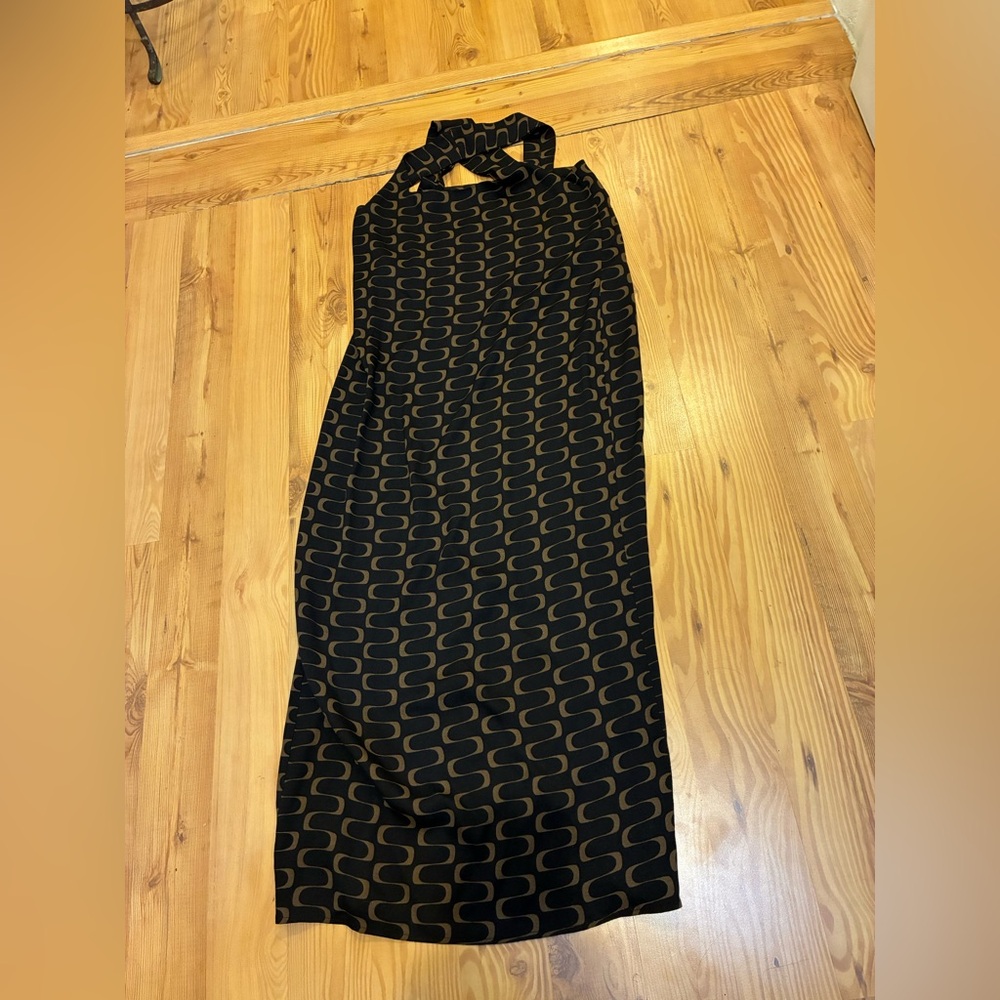 Reformation Black and Brown Geometric Maxi Dress Sz 6